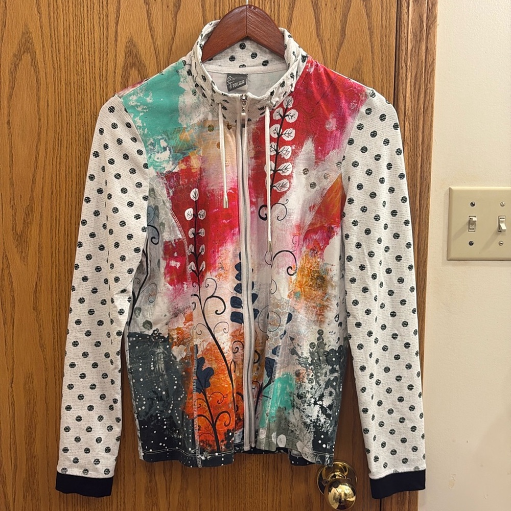 Simply Art By Dolcezza Floral Abstract Zip Up Boho Floral Polka Dot Jacket